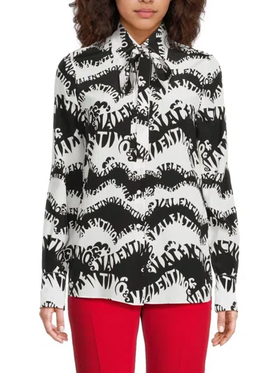 Valentino Women's Monogram Printed Silk Shirt In Multi