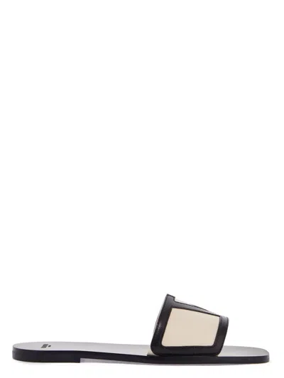 VALENTINO GARAVANI WOMEN'S NATURAL BLACK FLAT SANDAL BLACK LOGO