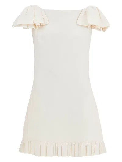 VALENTINO WOMEN'S NATURAL CREPE DRESS WITH PLEATED HEM