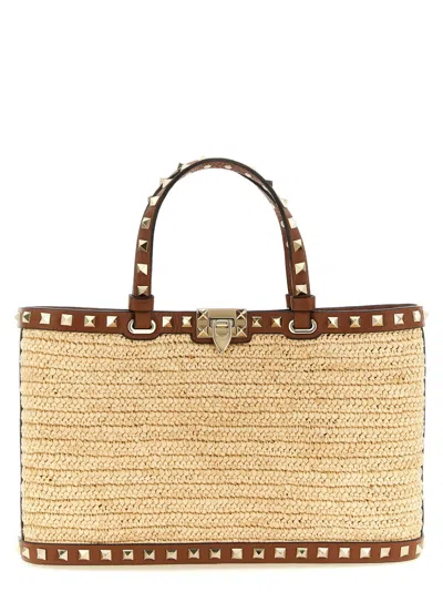 Valentino Garavani Women Natural Rockstud Small Tote, Onesize Luxury Totes For Women Darveys In Brown