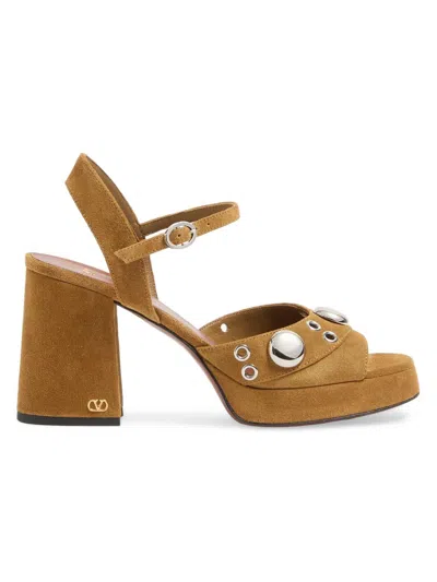 Valentino Garavani Women's Nellcote 90mm Platform Sandals In Split Leather In Brown