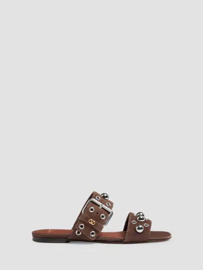 Valentino Garavani Women's Nellcôte Crust Leather Slide Sandal In Brown