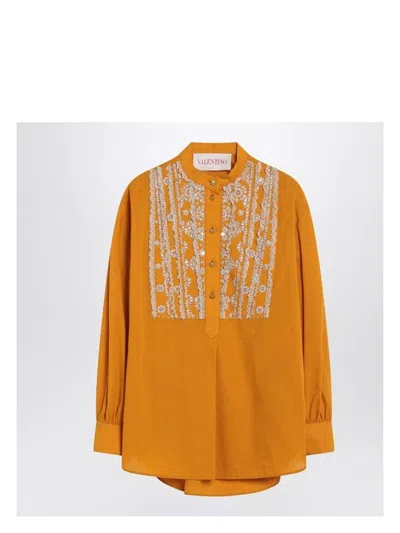 Valentino Ochre Yellow Shirt With Beads And Lace