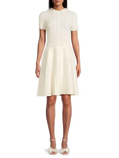Valentino Women's Open Knit Trim Mini Dress In White