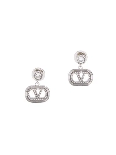 Valentino Garavani Women's Oval Metal Earrings With Swarovski Crystals In Silver