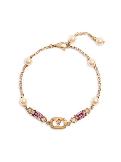 Valentino Garavani Ovalette Bracelet In Metal, Pearls And Swarovski® Crystals Woman Gold S