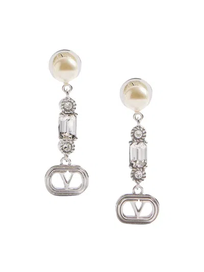 Valentino Garavani Women's Ovalette Metal, Pearl And Swarovski Crystal Earrings In Silver