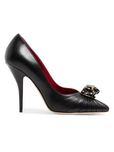 Valentino Garavani Pas De Chat 105 Embellished Gathered Textured-leather Pumps In Black