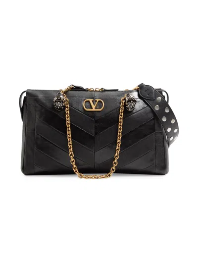 Valentino Garavani Panthea Chevron-print Nappa Leather Shoulder Bag In Brown