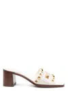 Valentino Ivory Leather Slippers With Golden Studs And Low Heel In Ivory