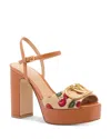 Valentino Cherry-embroidered Raffia Platform Sandals In Brown