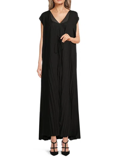 Valentino Women's Pleated Silk Maxi Dress In Nero