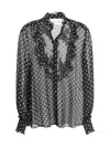 Valentino Women Polka Dot Silk Shirt In Black