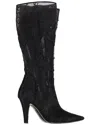 Valentino Women's Polyester Floral Lace Detail High Heel Mid-calf Boot  (authentic Pre-loved) In Black