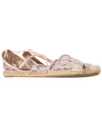 VALENTINO GARAVANI VALENTINO WOMEN'S POLYESTER FLORAL LACE SELF-TIE ESPADRILLE FLAT, SIZE 37  (AUTHENTIC PRE-LOVED)