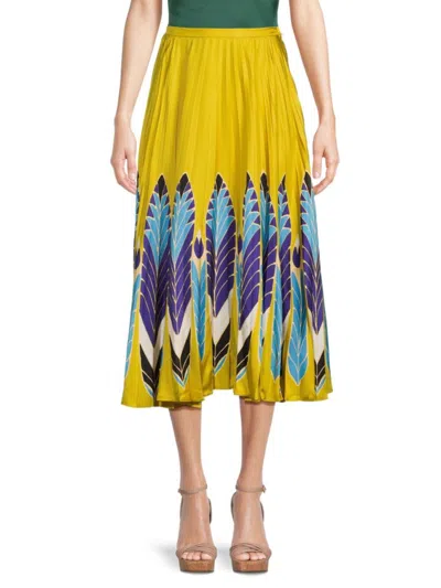 Valentino Women's Print Pleated Silk Midi Skirt In Yellow Multi