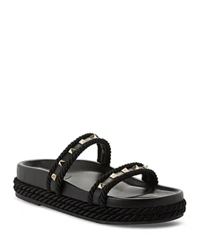 Valentino Garavani Women's Pyramid Studded Espadrille Platform Slide Sandals In Black