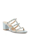 Valentino Garavani Rockstud Calfskin Leather Slide Sandal 60 Mm Woman Porcelain Blue 41 In Light Blue