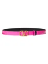 Valentino Garavani Women's Reversible Vlogo Signature Belt In Glossy Calfskin 20mm In Pink Black
