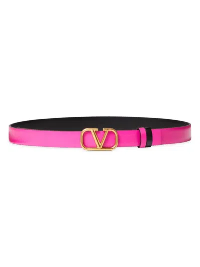 Valentino Garavani Women's Reversible Vlogo Signature Belt In Glossy Calfskin 20mm In Pink Black