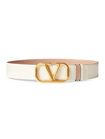 Valentino Garavani Women's Reversible Vlogo Signature Belt In Glossy Calfskin 40mm In Rose White