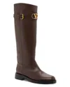 Valentino Leather Signature Vlogo Riding Boots 30 In Brown
