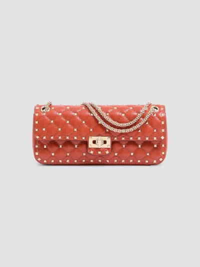 Valentino Garavani Women's Rock Stud Spike Medium Shoulder Bag In Kidskin In Papavero