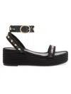 Valentino 45mm Rockstud Torchon Ankle Strap Espadrille Sandals In Black