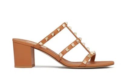 Valentino Garavani Women's Rockstud 60mm Leather Sandals In Brown