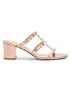 Valentino Garavani Rockstud Slide Sandal In Laminated Nappa Leather 60mm Woman Rose Cannelle 41 In Pink