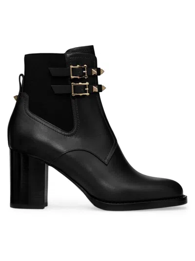 Valentino Garavani Women's Rockstud 70mm Calfskin Ankle Boots In Black