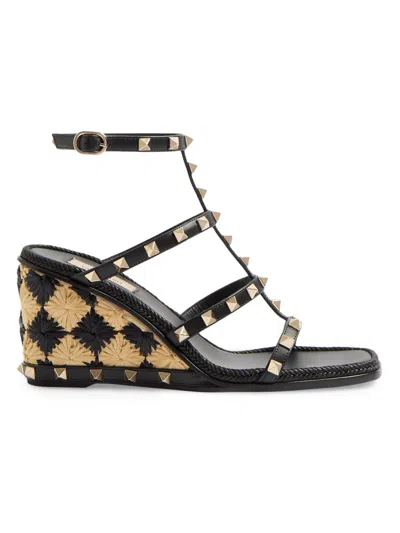 Valentino Garavani Women's Rockstud 80mm Wedge Sandals In Calfskin In Black