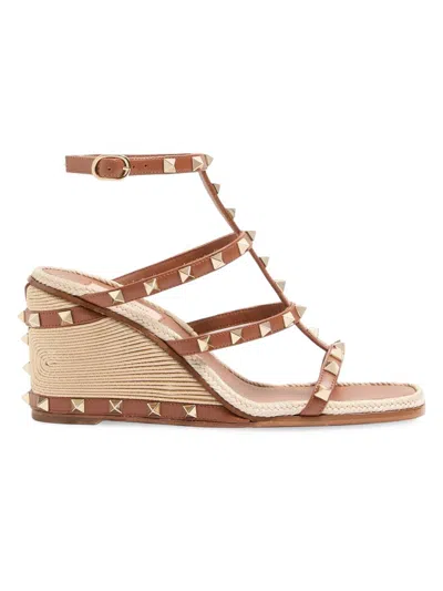 Valentino Garavani Valentino Rockstud Caged 90 Leather Ankle Strap Wedge Sandal In Multi