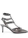 Valentino Rockstud Caged 65 Leather Ankle Strap Pump In Antracite