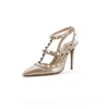 Valentino Womens Bronze Rockstud 100 T-bar Leather Courts In Gold