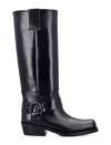 Valentino Rockstud Biker Knee-high Leather Boots In Black