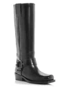 Valentino Rockstud Biker Knee-high Leather Boots In Black