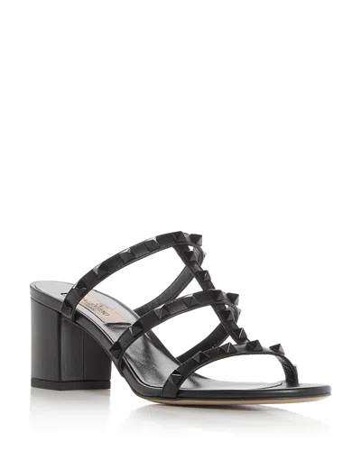 Valentino Garavani Women's Rockstud Block Heel Slide Sandals In Black/black