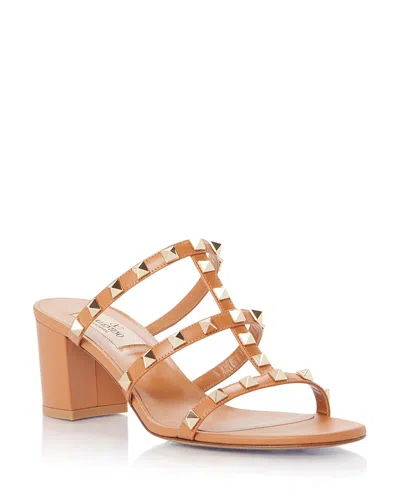 Valentino Garavani Women's Rockstud Block Heel Slide Sandals In Nude