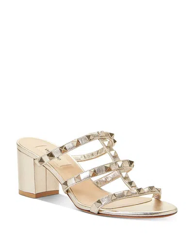 Valentino Garavani Women's Rockstud Block Heel Slide Sandals In Skin