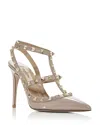Valentino Rivet Leather High Heels In Poudre/gold
