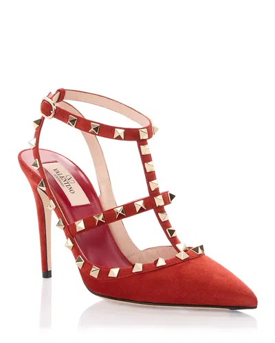 Valentino Garavani Rockstud Suede Pumps 100mm Woman Red 42