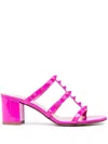 Valentino Women's Studded Strappy Mid Heel Slide Sandals In Pink Pp