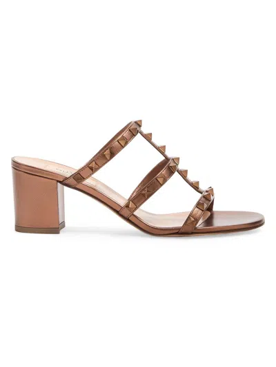 Valentino Garavani Women's Rockstud Calfskin Leather Slide Sandals 60mm In Neutral