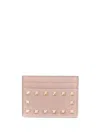 Valentino Garavani Women Rockstud Leather Card Case In Poudre