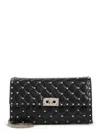 Valentino Rockstud Spike Black Leather Shoulder Bag In Black