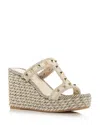 Valentino Leather Rockstud Wedge Sandals 90 In Neutral