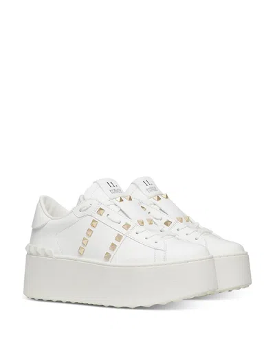 Valentino Garavani Women's Rockstud Lace Up Sneakers In White