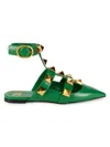 Valentino Garavani Women's Rockstud Leather Flats In Brilliant Green