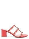 Valentino Studded Leather Sandals With Mid Block Heel In Orange